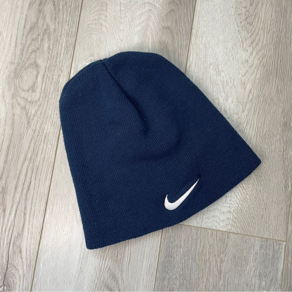 Vintage Nike Beanie Hat embroidered swoosh logo knit unisex Navy Blue (one size)